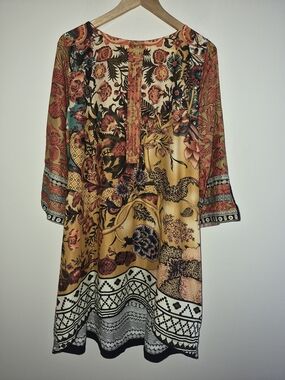 Khaadi Pret Bohemian Tunic Blouse Floral Paisley Print Size L Cotton
